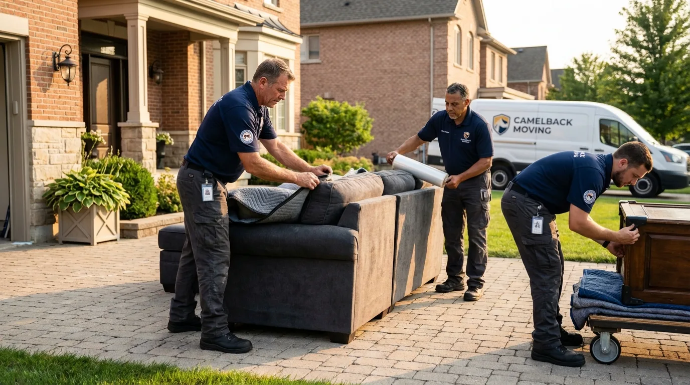 Large estate moving crew wrapping furniture in Huntington, UT