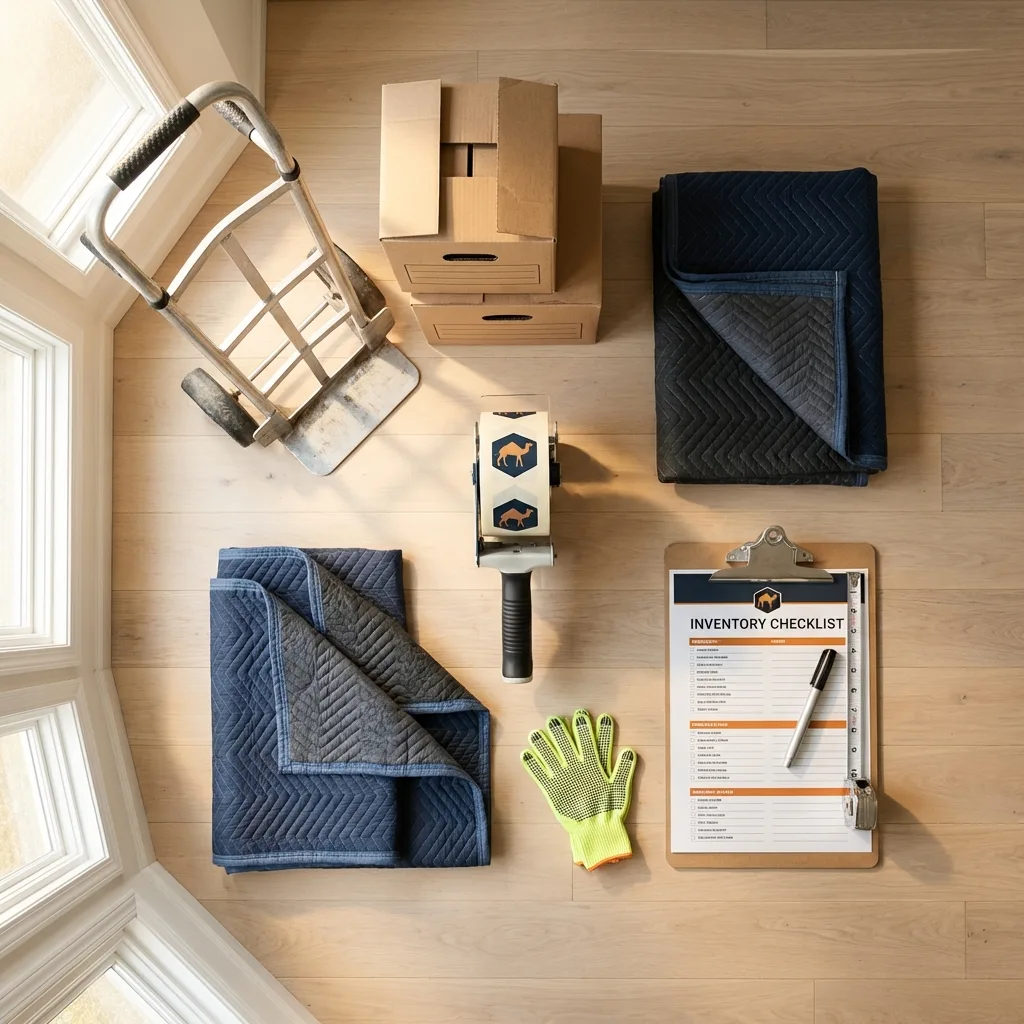 Professional moving supplies and packing materials layout for Huntington residential relocations